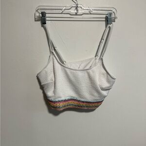 White Cropped Tank Top with Rainbow Trim